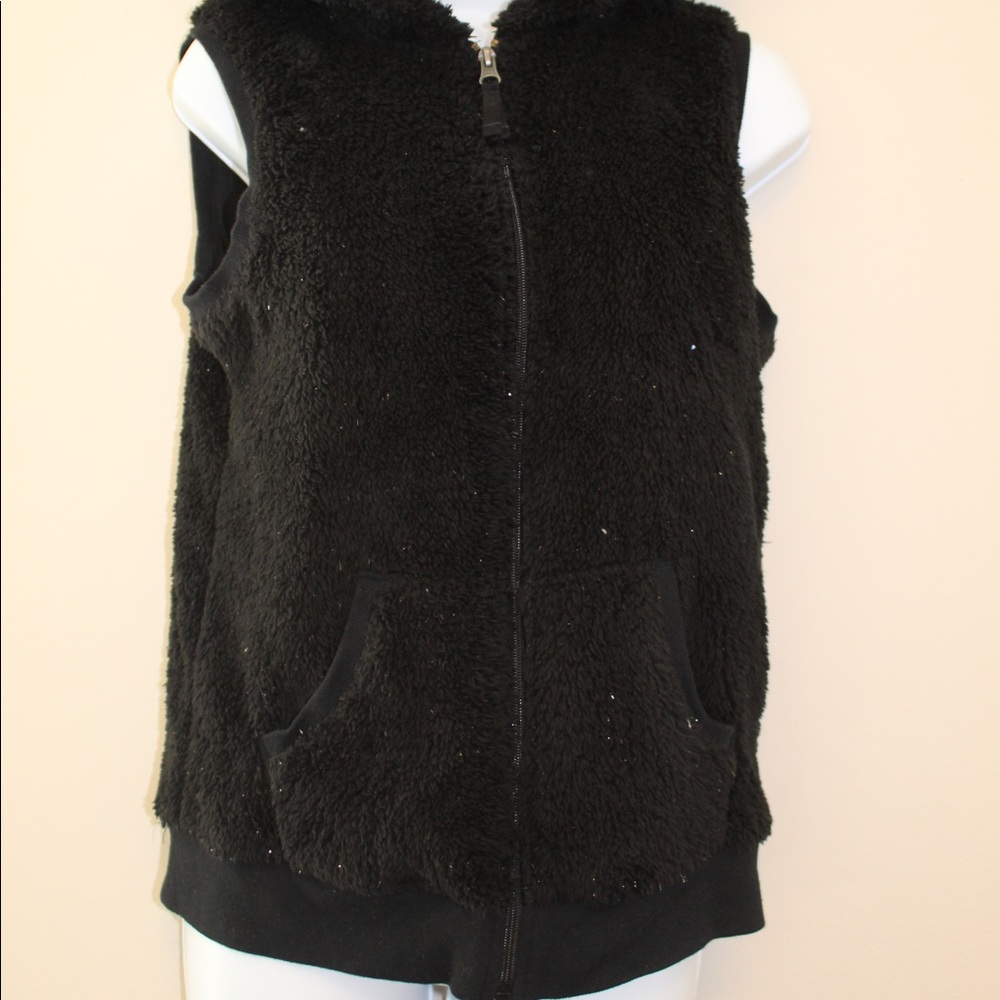 Circo Hooded Black Faux Fur Vest Girls XL